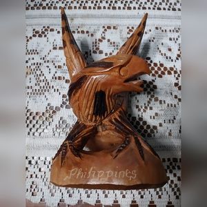 Wooden Hand Carved Eagle Bird Statue Figurine